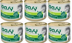 Sześć puszek karmy Oasy dla psa z królikiem. Bez zbóż i glutenu, dla dorosłych psów małych ras.