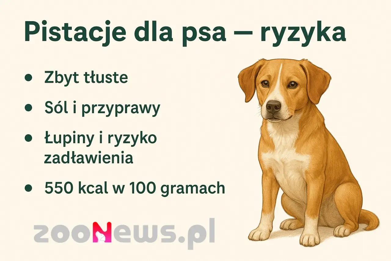 Czy pies może pistacje? Nie, bo są zbyt tłuste, solone, przyprawione i stanowią ryzyko zadławienia.