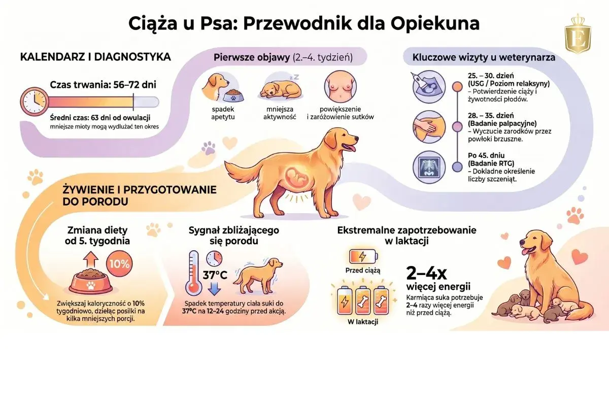 Ciąża psa ile trwa? Od 56 do 72 dni, średnio 63 dni od owulacji. Przewodnik dla opiekuna zawiera objawy, wizyty u weterynarza i przygotowanie do porodu.